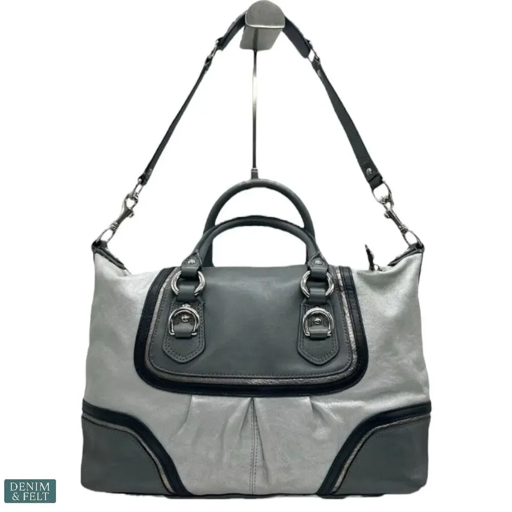 Coach Leather‎ Satchel Gray & Black Tote Bag with Pink Lining & Top Handles